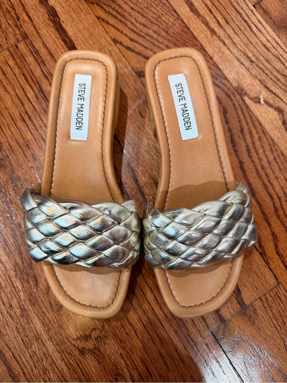 Steve Madden Metallic Braided Slide Sandals - Gold